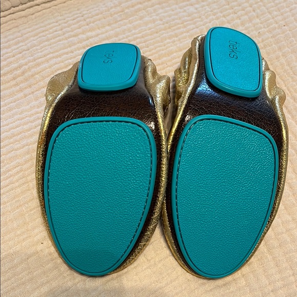 Tieks Gold Ballet Flats Turquoise Accent - Picture 2 of 2